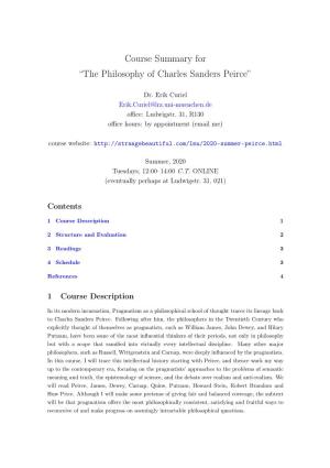 Course Summary for “The Philosophy of Charles Sanders Peirce”