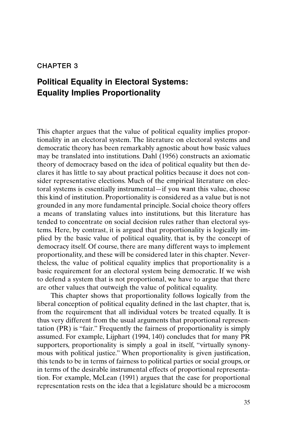 Political Equality in Electoral Systems: Equality Implies Proportionality
