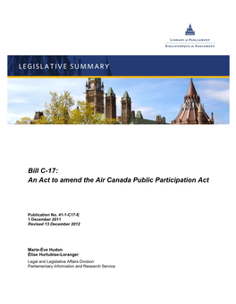 Bill C-17: an Act to Amend the Air Canada Public Participation Act
