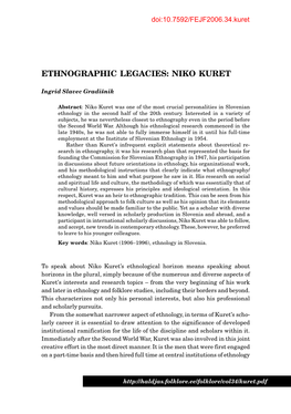 Ethnographic Legacies: Niko Kuret
