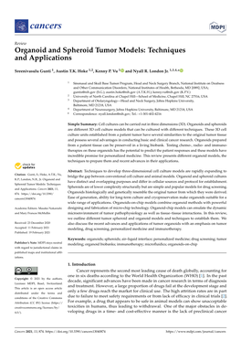 Organoid and Spheroid Tumor Models: Techniques and Applications