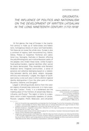 The Influence of Politics and Nationalism on the Development of Written Latgalian in the Long Nineteenth Century (1772-1918)1