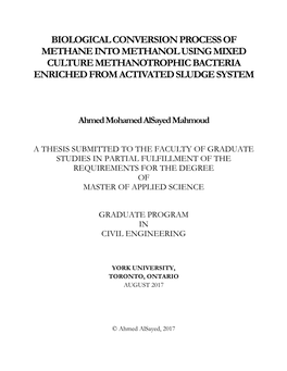 Biological Conversion Process of Methane Into Methanol Using Mixed Culture Methanotrophic Bacteria Enriched from Activated Sludge System