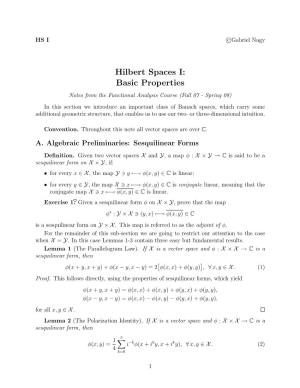 Hilbert Spaces I: Basic Properties