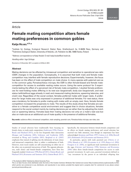 Female Mating Competition Alters Female Mating Preferences in Common Gobies