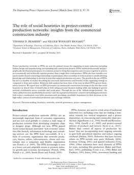 The Role of Social Heuristics in Project-Centred Production Networks: Insights from the Commercial Construction Industry
