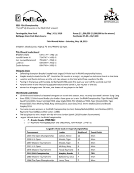 2019 PGA Championship (The 30Th of 46 Events in the PGA TOUR Season)