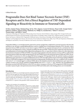 Progranulin Does Not Bind Tumor Necrosis Factor (TNF) Receptors and Is Not a Direct Regulator of TNF-Dependent Signaling Or Bioactivity in Immune Or Neuronal Cells