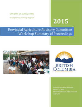 Provincial Agriculture Advisory Committee Workshop Summary of Proceedings