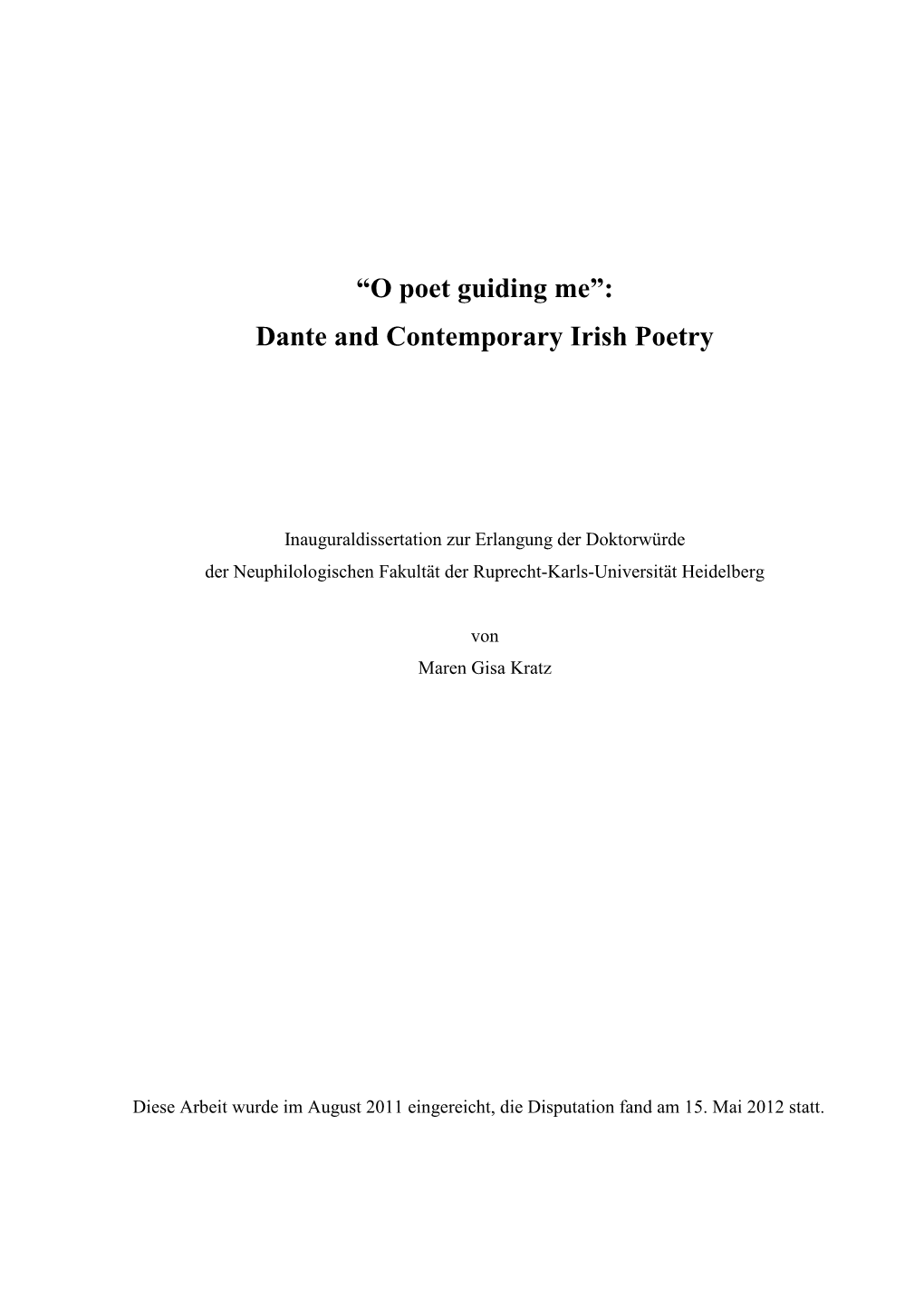 M G Kratz, Dante in Contemporary Irish Poetry, 10 10 2012