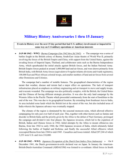Military History Anniversaries 1 Thru 15 January