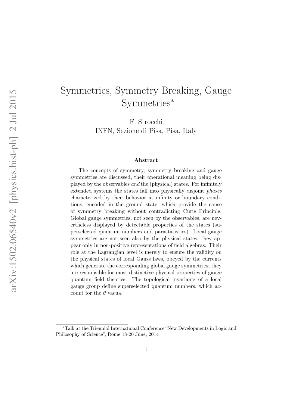 2 Jul 2015 Symmetries, Symmetry Breaking, Gauge Symmetries