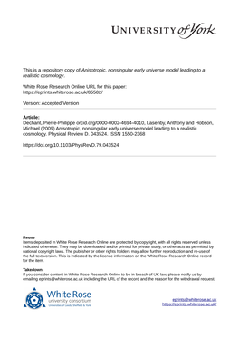 Anisotropic, Nonsingular Early Universe Model Leading to a Realistic Cosmology