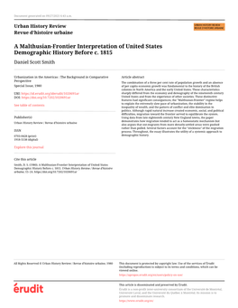 A Malthusian-Frontier Interpretation of United States Demographic History Before C