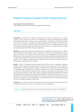 Prophylactic Nasogastric Decompression After Emergency Laparotomy