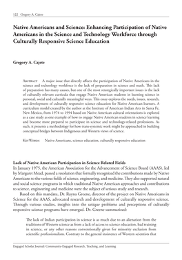 Native Americans and Science: Enhancing Participation of Native Americans in the Science and Technology Workforce Through Culturally Responsive Science Education