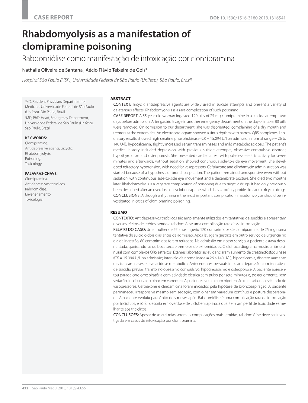 Rhabdomyolysis As a Manifestation of Clomipramine Poisoning