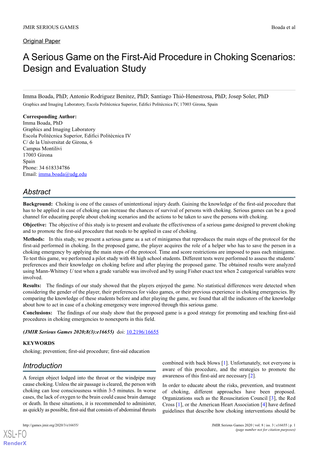 A Serious Game on the First-Aid Procedure in Choking Scenarios: Design and Evaluation Study