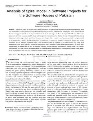 Analysis of Spiral Model in Software Projects for the Software Houses of Pakistan