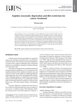 Arginine Enzymatic Deprivation and Diet Restriction for Cancer Treatment