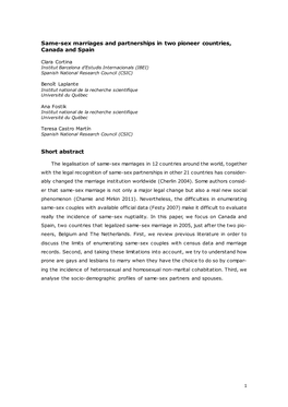 Same-Sex Marriages and Partnerships in Two Pioneer Countries, Canada and Spain