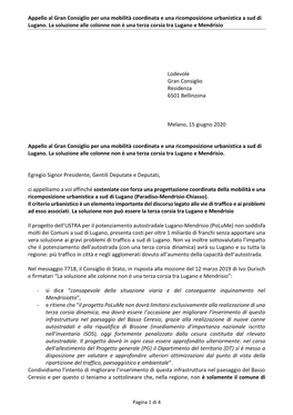 Appello Al Gran Consiglio Per Una Mobilità Coordinata E Una Ricomposizione Urbanistica a Sud Di Lugano