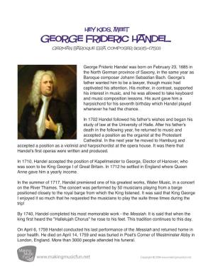 George Frideric Handel German Baroque Era Composer (1685-1759)