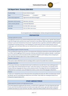 UU Report Form ~ Erasmus 2009-2010