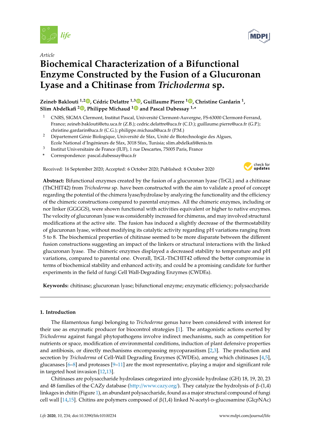 Biochemical Characterization of a Bifunctional Enzyme Constructed by the Fusion of a Glucuronan Lyase and a Chitinase from Trichoderma Sp