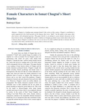 Female Characters in Ismat Chugtai's Short Stories