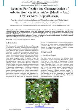 Isolation, Purification and Characterization of Arbutin from Cleidion Nitidum (Muell