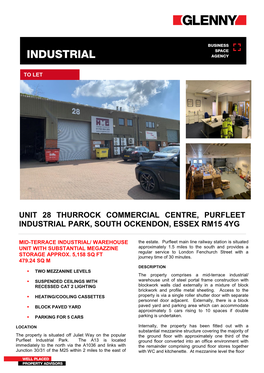 Unit 28 Thurrock Commercial Centre, Purfleet Industrial Park, South Ockendon, Essex Rm15 4Yg