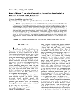 Food of Black Francolin (Francolinus Francolinus Henrici) in Lal Suhanra National Park, Pakistan*