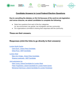 Candidate Answers to Local Federal Election Questions