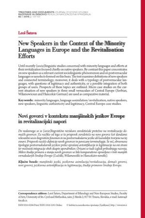 New Speakers in the Context of the Minority Languages in Europe and the Revitalisation Efforts