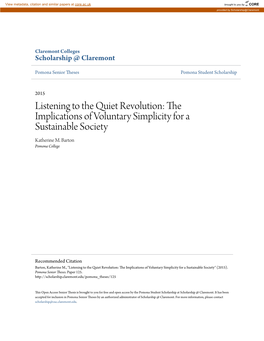 The Implications of Voluntary Simplicity for a Sustainable Society Katherine M