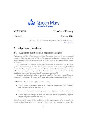 MTH6128 Number Theory 2 Algebraic Numbers