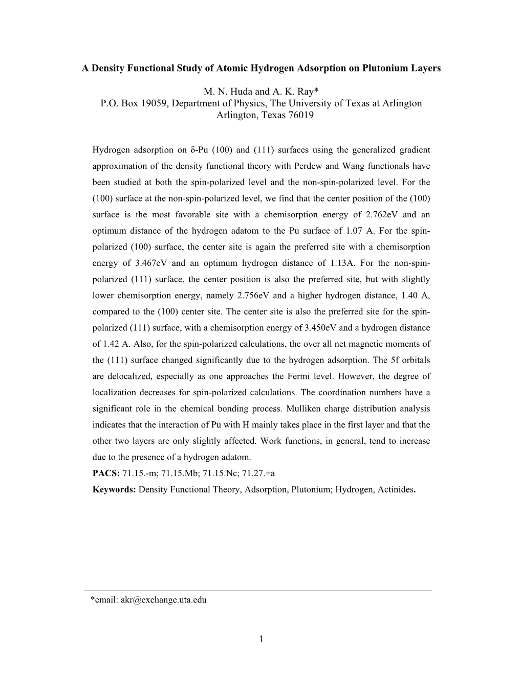 A Density Functional Study of Atomic Hydrogen Adsorption on Plutonium Layers