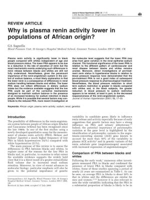 Why Is Plasma Renin Activity Lower in Populations of African Origin?