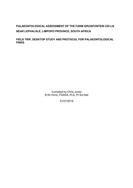 Palaeontological Assessment of the Farm Gruisfontein 230 Lq Near Lephalale, Limpopo Province, South Africa