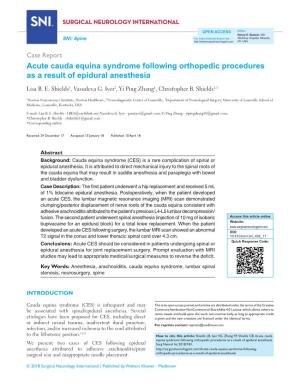 Acute Cauda Equina Syndrome Following Orthopedic Procedures As a Result of Epidural Anesthesia Lisa B