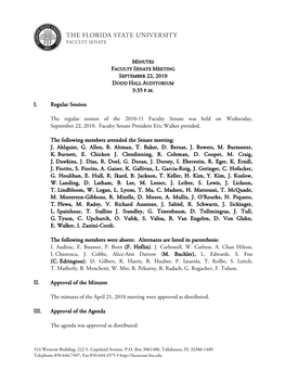 3:35 P.M. I. Regular Session the Regular Session of the 2010-11