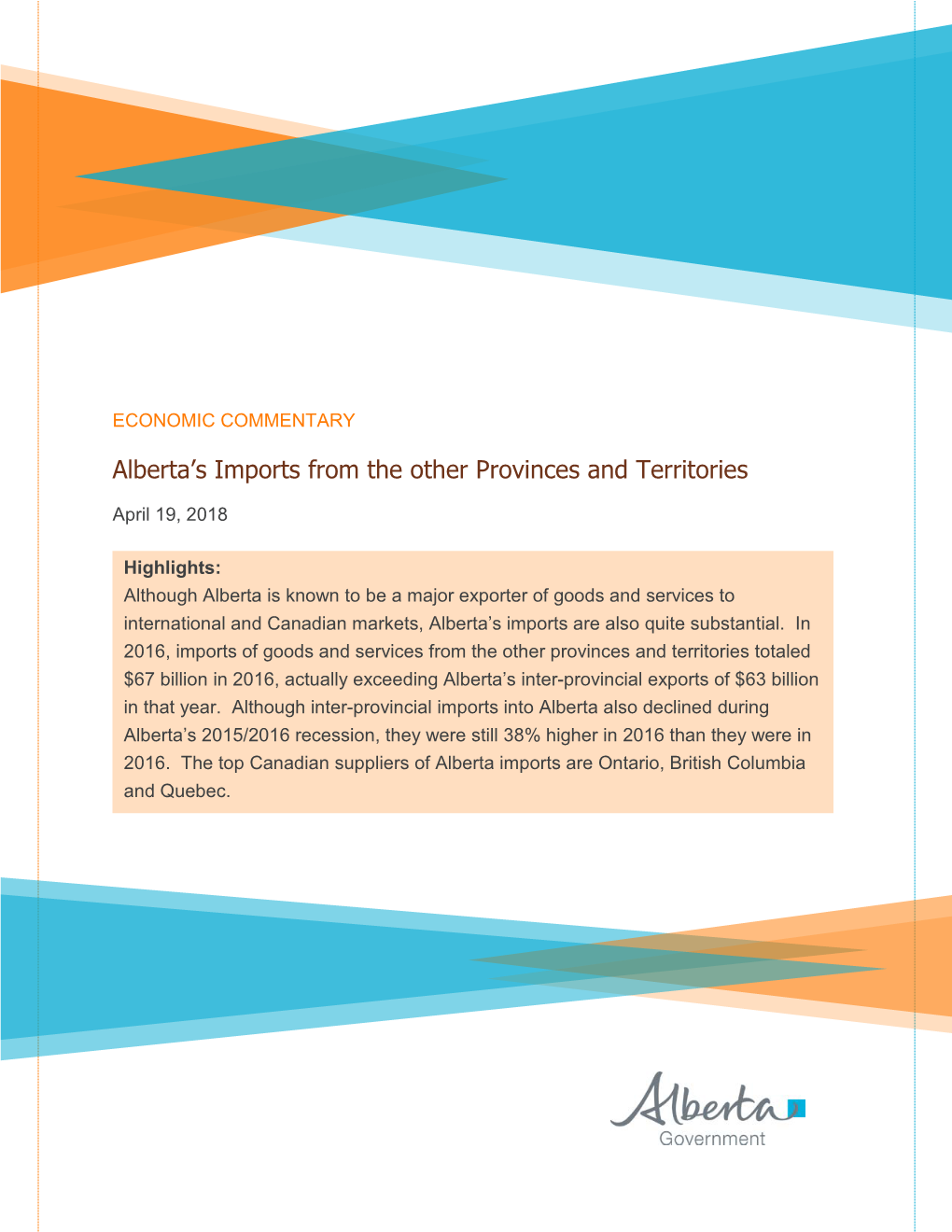 Alberta's Imports from the Other Provinces and Territories