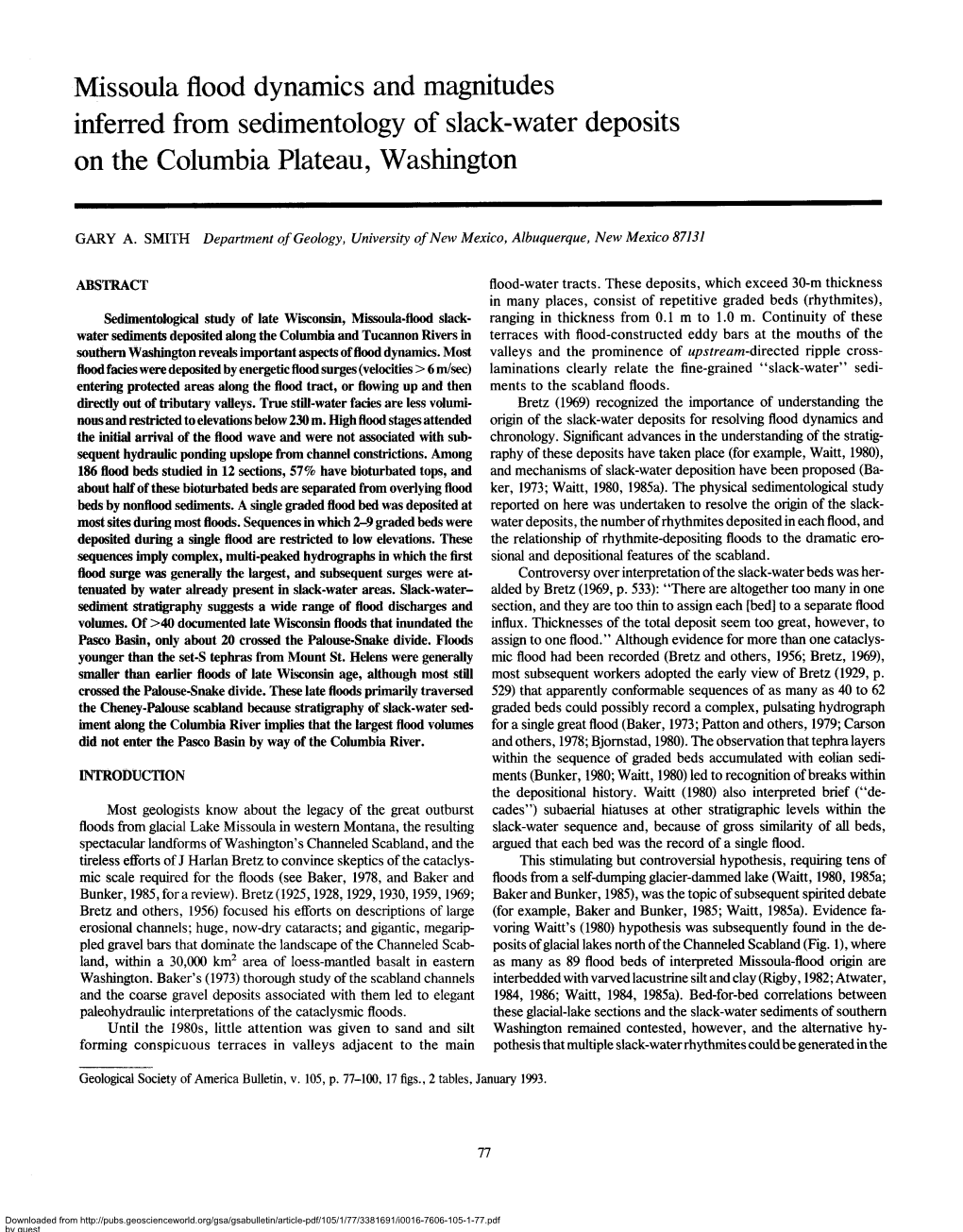 Missoula Flood Dynamics and Magnitudes Inferred from Sedimentology of Slack-Water Deposits on the Columbia Plateau, Washington