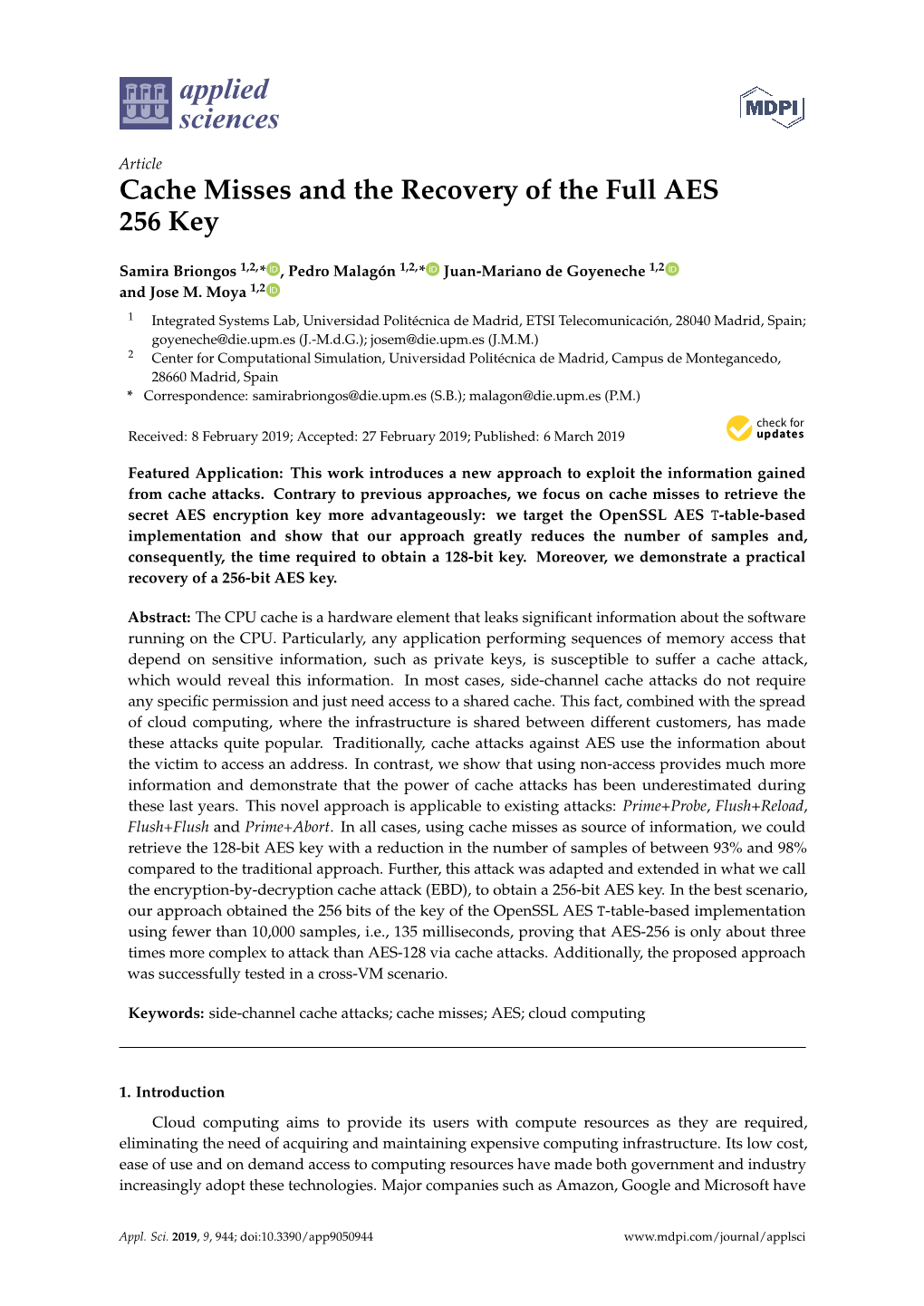 Cache Misses and the Recovery of the Full AES 256 Key