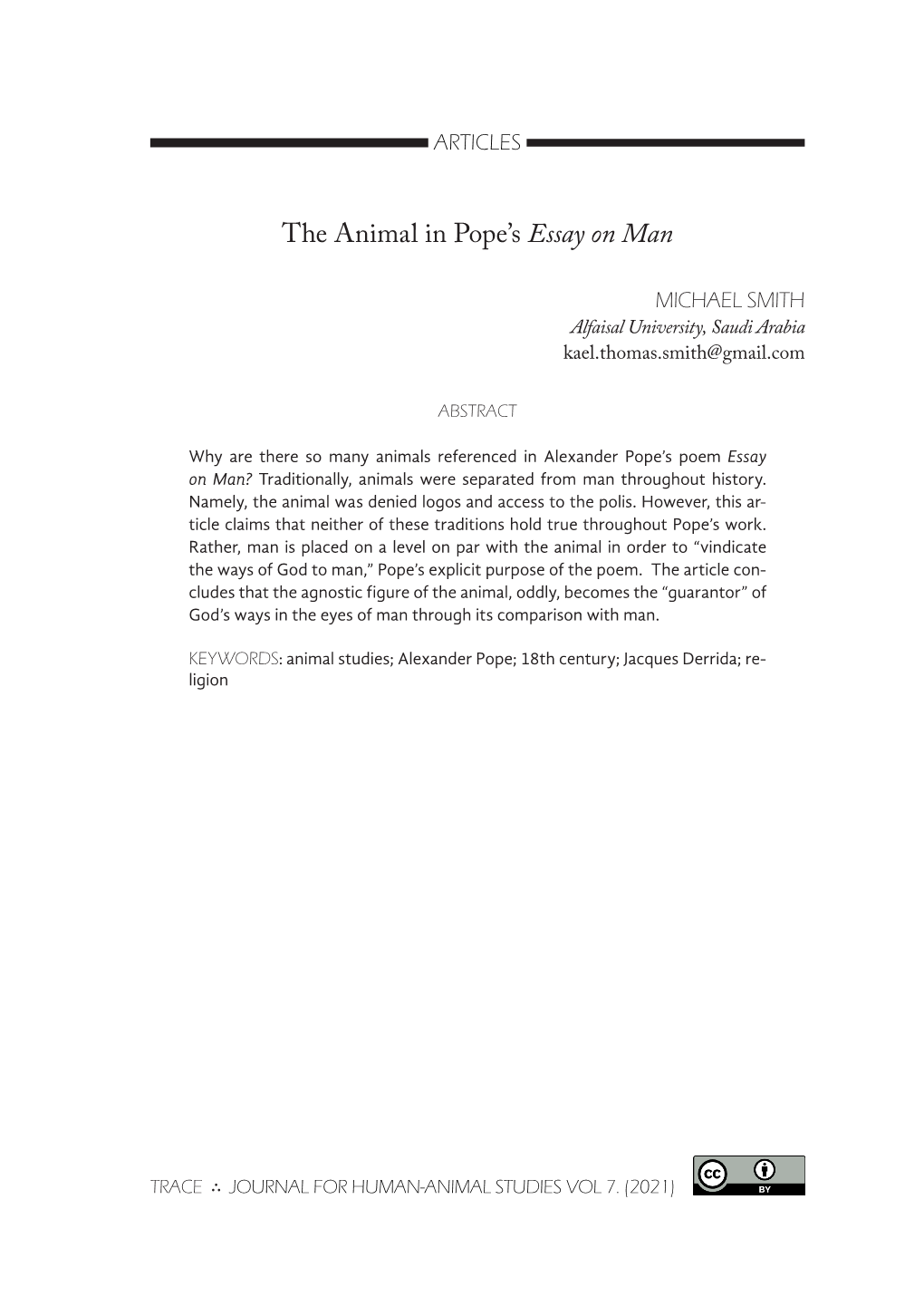 The Animal in Pope's Essay On