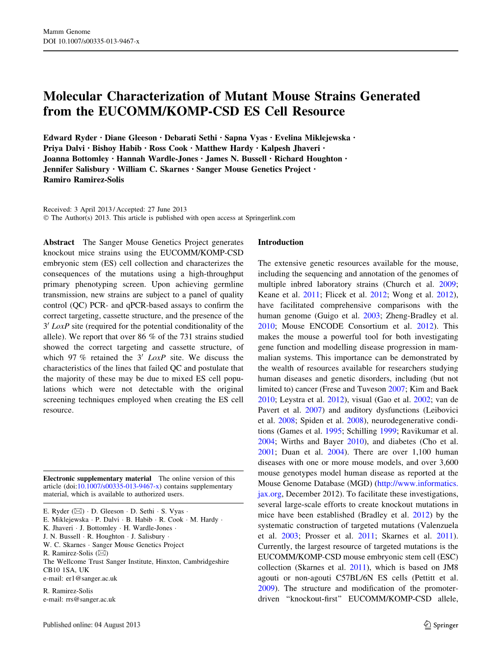 Molecular Characterization of Mutant Mouse Strains Generated from the EUCOMM/KOMP-CSD ES Cell Resource