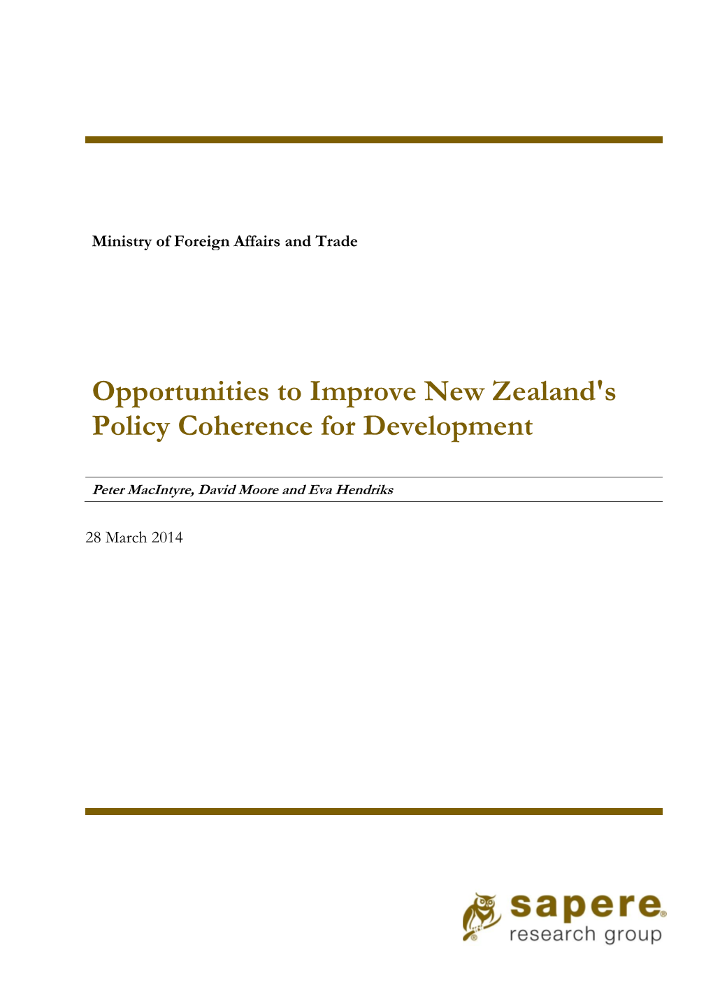 Opportunities to Improve NZ Policy Coherence for Development