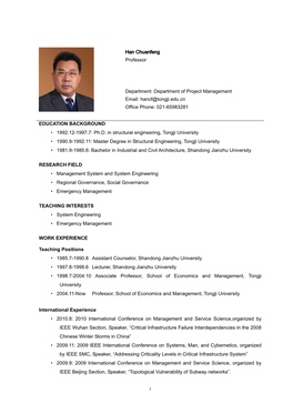 Han Chuanfeng Professor Department: Department of Project