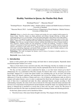 Healthy Nutrition in Quran, the Muslim Holy Book